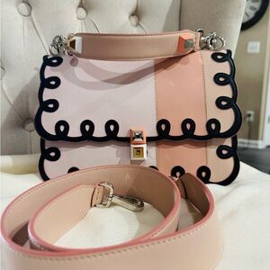 Fendi Pink and Tan Shoulder Bag with Black Accents